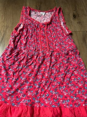 Girls Floral Red Sleeveless Tank Dress